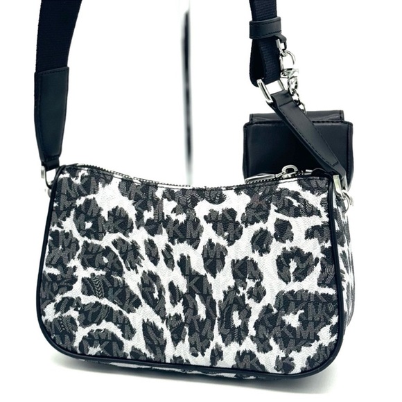 Michael Kors Jet Set Medium Leopard Logo Crossbody Bag W Case for Apple AirPods - Picture 4 of 11
